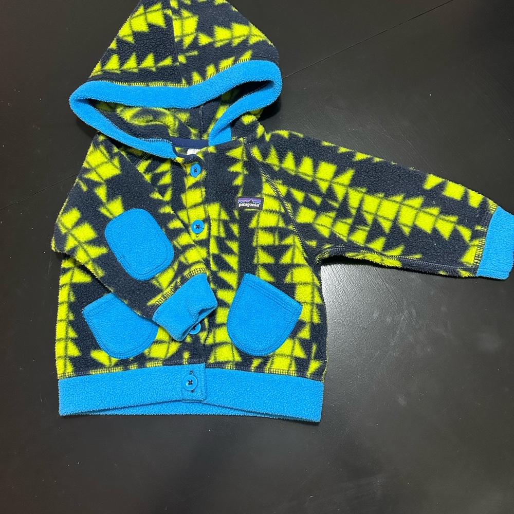 Patagonia Kids Hoodie in Blue and Yellow